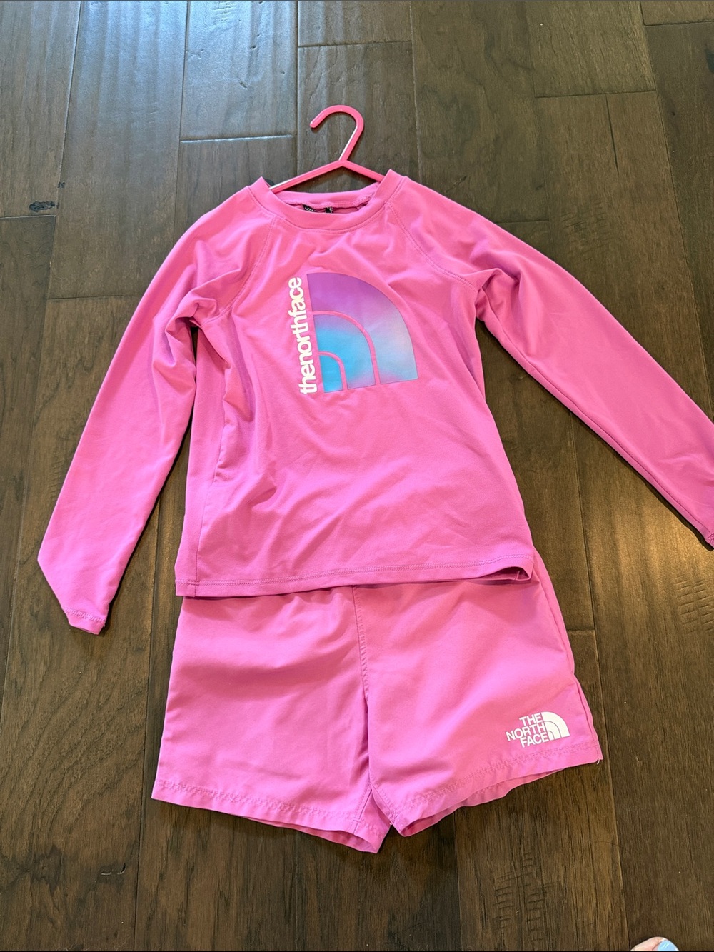 The North Face Kids Pink Long-Sleeve Rash Guard and Swim Shorts Set